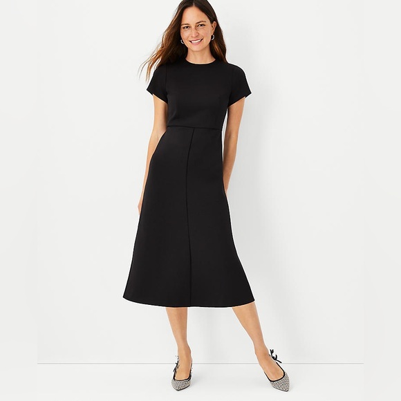 Ann Taylor Dresses & Skirts - NEW ANN TAYLOR BLACK THE PETITE MIDI FLARE DRESS IN DOUBLE KNIT SIZE 2P